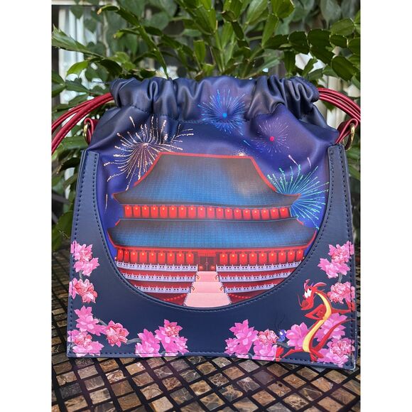 Loungefly Disney Mulan Castle Cinch Sack Crossbody Bucket Bag NWOT - Picture 3 of 10